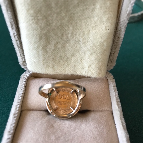 18K gold coin ring with emeralds and diamonds - Picture 3 of 3